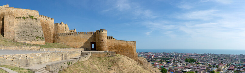 Panorama of the ancient fortress overlooking the city of Derbent. Republic of Dagestan, Russia