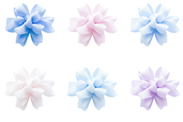 Pastel Ribbon Bows: A delicate collection of six pastel ribbon bows, each with a unique color and texture, perfect for adding a touch of elegance and charm to any project.  