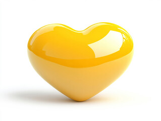 A playful 3D heart-shaped icon in bright yellow, isolated on a white background. The cartoon style and vibrant color make it a lively and cheerful design element.