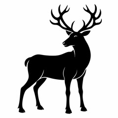 Caribou Black Silhouette Vector Illustration on White Background