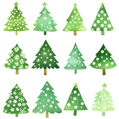 Obraz premium Twelve Watercolor Christmas Trees 