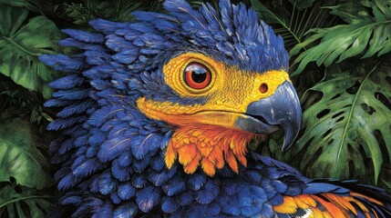 Close-up portrait of a vibrant hyacinth macaw, showcasing its intricate plumage