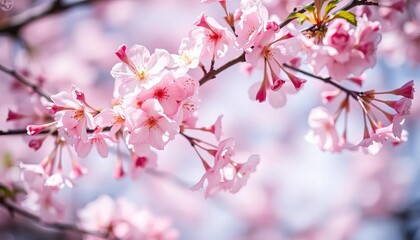 Obraz premium Delicate Pink Cherry Blossoms Blooming On Branches