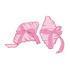 Hand drawn couple cute croissants and pink bow clip art, croissants vector, sketch croissants