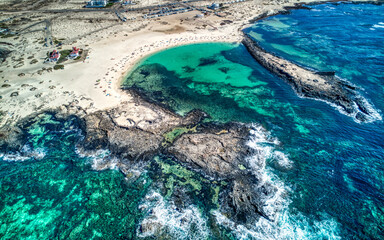Aerial View of La Concha Beach in El Cotillo, Fuerteventura.