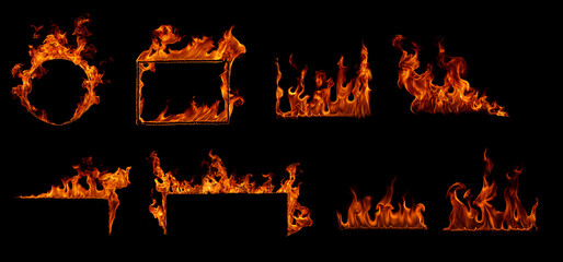 Set burning frame on black background