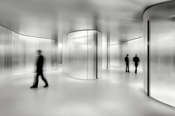 Fototapeta premium Abstract futuristic architecture featuring blurred silhouettes in motion