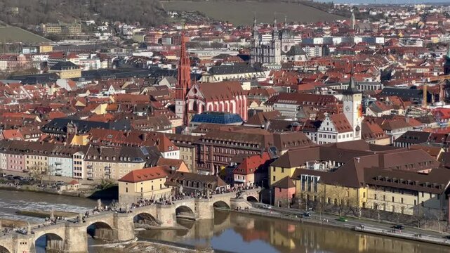 Panoramic view of the bridge and old town of Wurzburg Germany