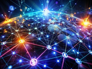 Fototapeta premium Global Currency Exchange Network: Abstract Low-Light Technology Stock Photo
