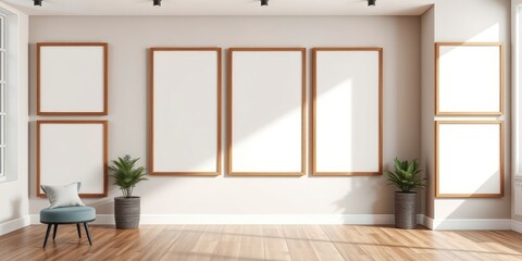 Modern Minimalist Interior Design Mockup with Empty Frames and Seating