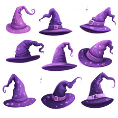 A Collection of  Purple Witch Hats for Halloween