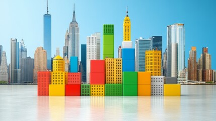 Colorful Block Cityscape Representing Urban Development and Growth