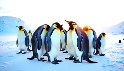 World Wildlife Day. Penguins huddling together on icy landscape