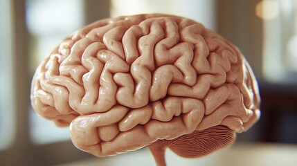 Close-up of human brain with intricate neural pathways, symbolizing cognitive biases and complex thought processes, ideal for educational or scientific presentations