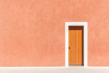 Single door on pastel coral wall