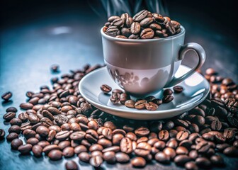 Fototapeta premium Crisp, high-resolution coffee photography showcasing floating beans; ideal for cafe marketing and beverage promotion.