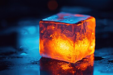Glowing Ice Cube on Table