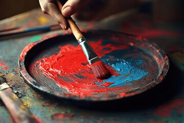 Fototapeta premium Artistic creativity in colorful paint palette