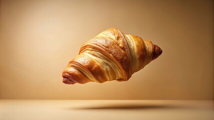 A Golden-Brown Croissant in Suspended Animation, a Culinary Delight Floating Against a Warm Background