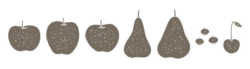 Set of local fruits and berries with grainy texture