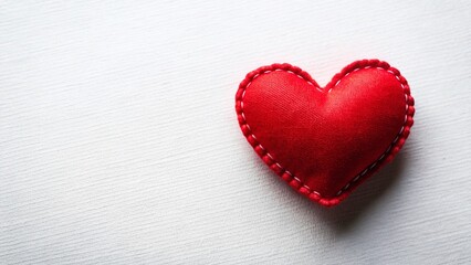Fototapeta premium Handmade Red Textile Heart on White Background - Perfect for Valentine's Day or Love Projects