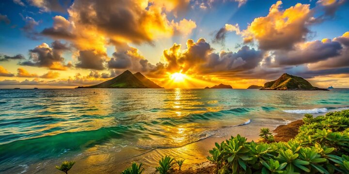 Hawaiian Sunrise: Kailua, Oahu - Mokes Island Panorama