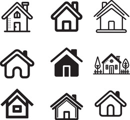 House icons set in silhouette vector EPS, ideal for real estate, construction, and home design projects. High-quality, versatile, and easy to customize.