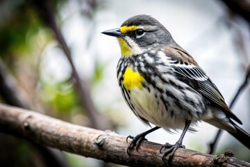 Fototapeta premium North American forest canopy ablaze with migrating Yellow-rumped Warblers.