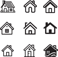 House icons set in silhouette vector EPS, ideal for real estate, construction, and home design projects. High-quality, versatile, and easy to customize.