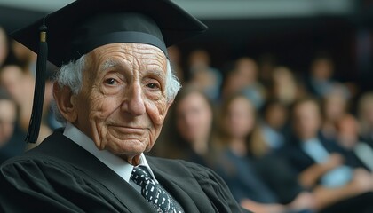 Fototapeta premium Elderly Man Graduates Wearing Academic Gown