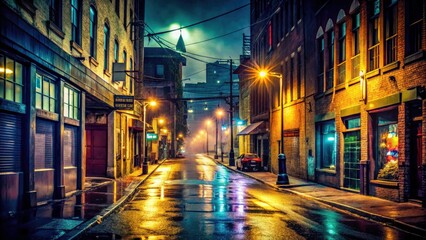 Grainy cityscape nightscape, 2011: low light urban photography evokes nostalgic darkness.