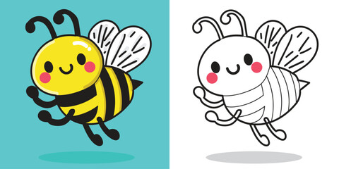 cute cartoon bee flying for design element or coloring book element