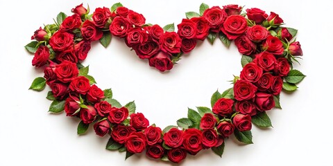 Obraz premium Heart-Shaped Frame of Red Roses, Isolated on White Background - Romantic Floral Design