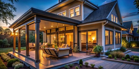 Fototapeta premium Contemporary Suburban Home Exterior with Motorized Porch Screens