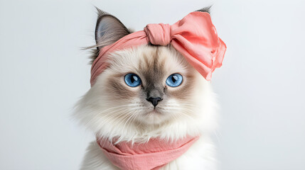 Chic and Charming Ragdoll: A Stylish Portrait with Headband and Bow