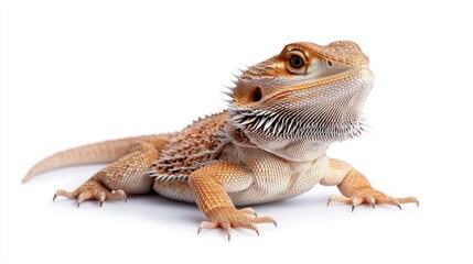 Fototapeta premium Captivating bearded dragon lizard studio setting animal photography bright background close-up view reptile care
