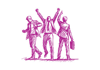 Business People celebrating hand drawn sketch vector