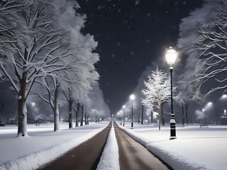 A Winter Season with Stark arboreal sentinels weather a delicate snow shower