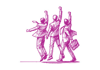 Business People celebrating hand drawn sketch vector