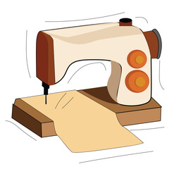 Sewing machine vector illustration and fabric