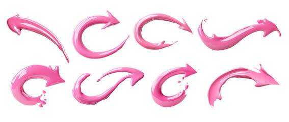 Obraz premium Set of pink paint splash arrows curved and dynamic with fluid motion