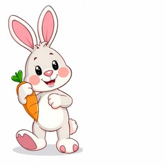 Obraz premium Happy Easter Bunny with Carrot: A cheerful bunny holding a carrot, perfect for Easter greetings and spring celebrations. 
