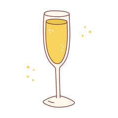 Cocktail, long drink glass for holiday celebrating. Use for decorating design festive menu. Hand-drawn doodle flat style. Editable stroke. Isolated. Vector illustration