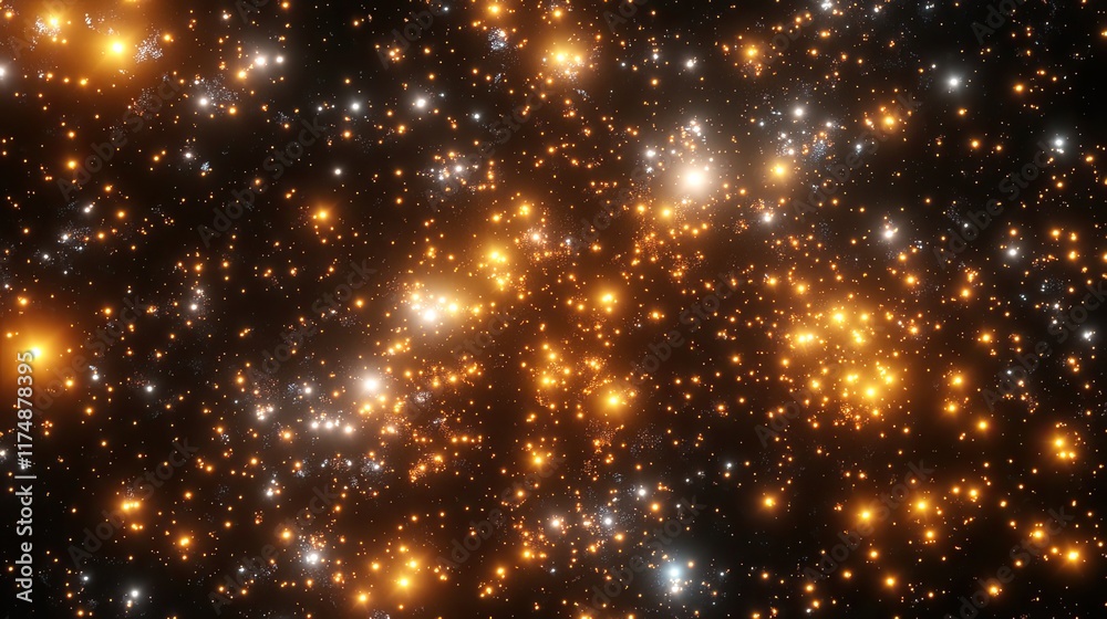 Poster abstract d floating particles in space with glowing light trails and smooth gradient transitions.