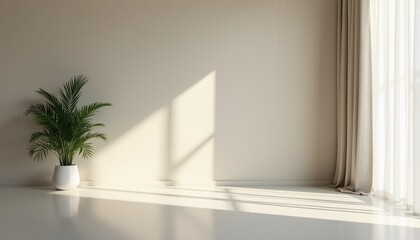 Fototapeta premium A neutral-toned studio room with soft lighting creates a peaceful and polished environment.