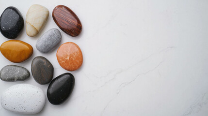 Naklejka premium Close-Up of Various Polished Lucky Stones on Clean Surface