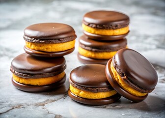 Delicious Dulce de Leche Alfajores on Marble - Long Exposure Stock Photo
