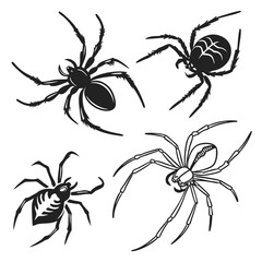 Vector spider icon set silhouettes for web and graphic design
