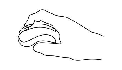 Computer optical mouse tool one line art,hand drawn input office device,idea laptop internet work drawing continuous contour.Online earning concept,minimalistic art drawing.Isolated.Editable stroke.