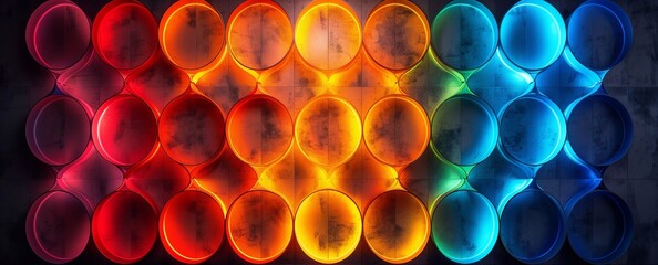 Abstract geometric background with neon multicolored lighting